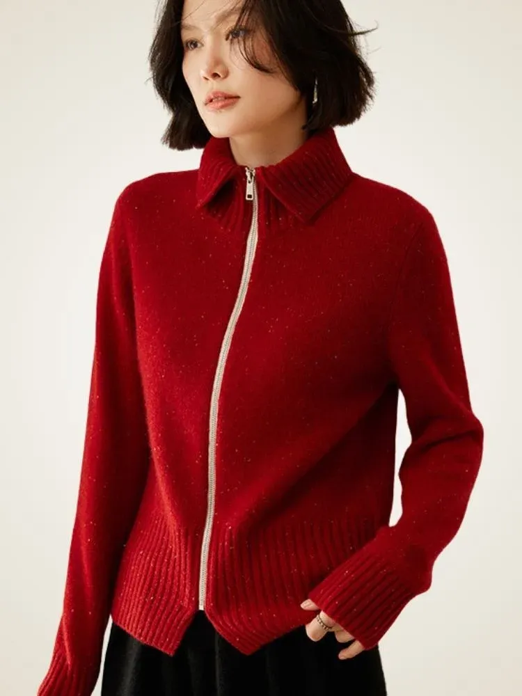 Levana Zip Cardigan — Red