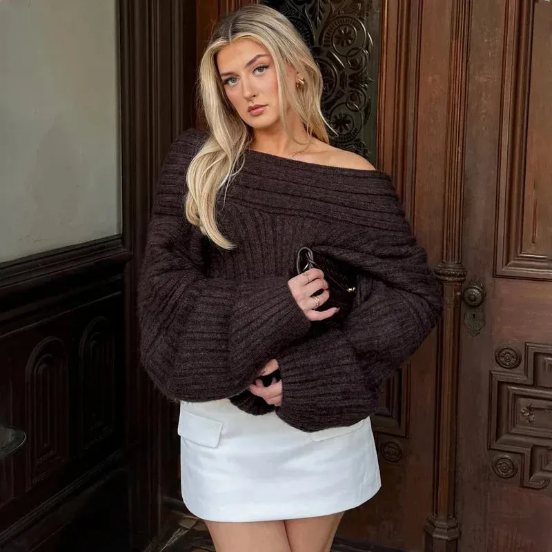Lenora Foldover Sweater — Chocolate