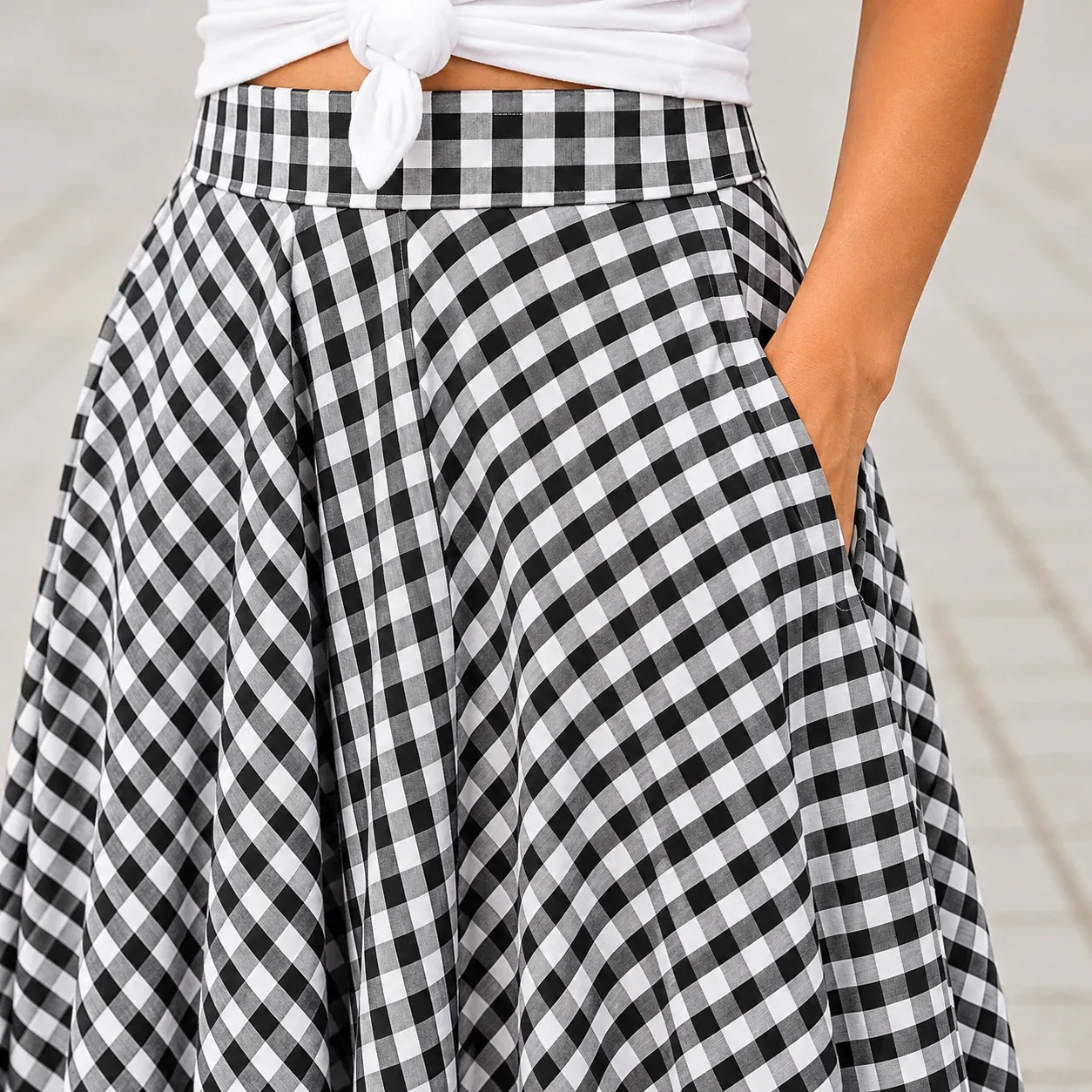 Esme Check Maxi Skirt, source-supported construction detail