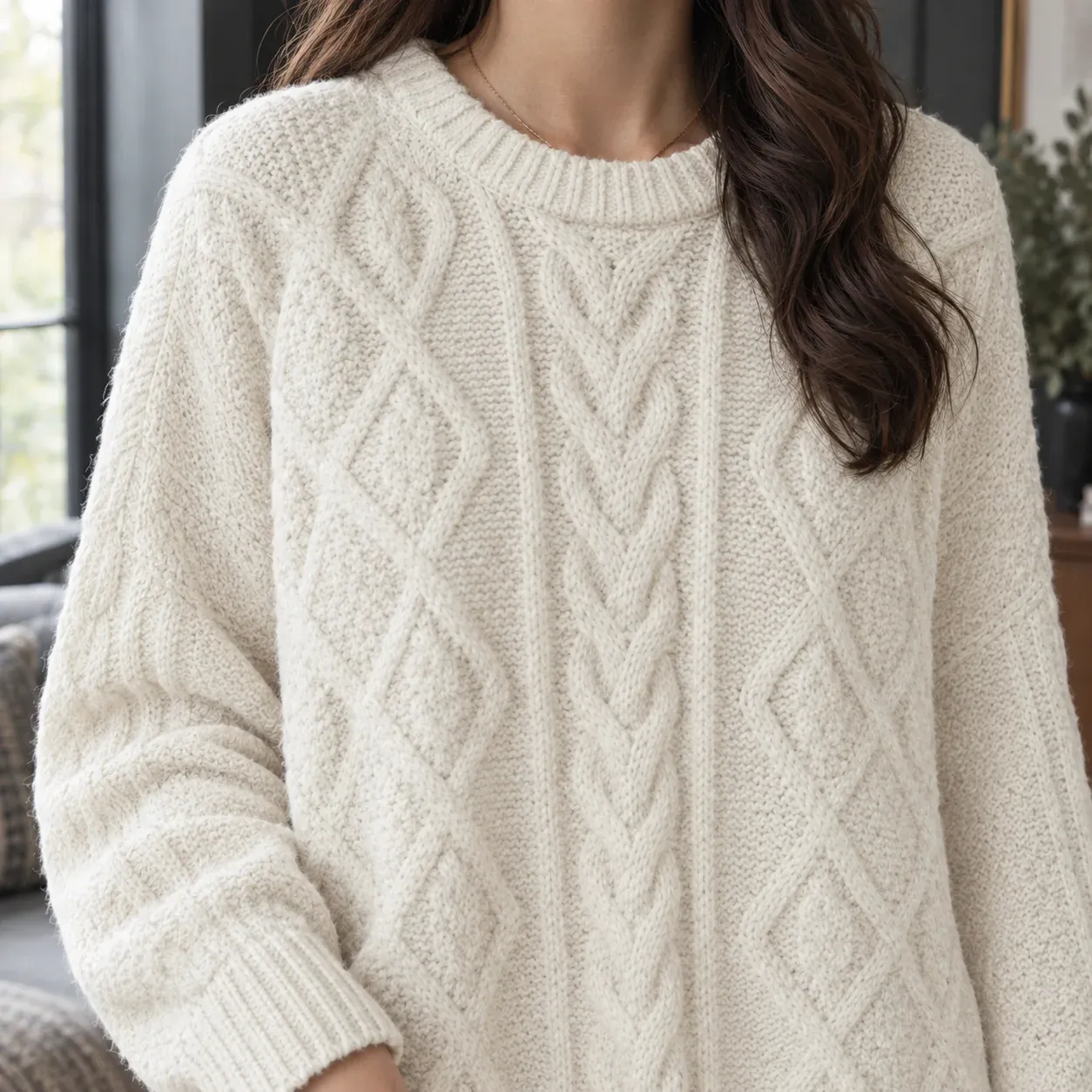 Ilaria Diamond Cable Sweater — Off White construction detail