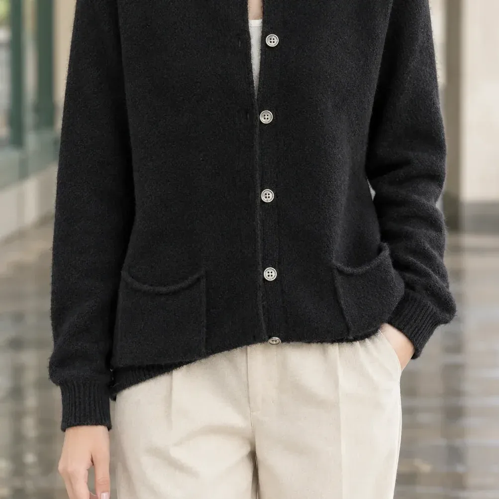 Carina Pocket Cardigan — Black lower garment detail