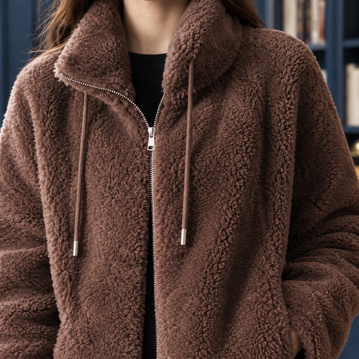 Agnes Fleece Jacket — Dark Brown construction detail