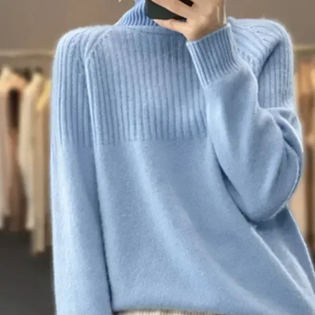 Aria Yoke Turtleneck — Blue construction detail