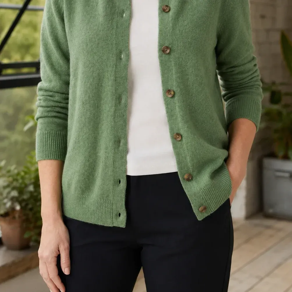 Annabel Button Cardigan — Green alternate view