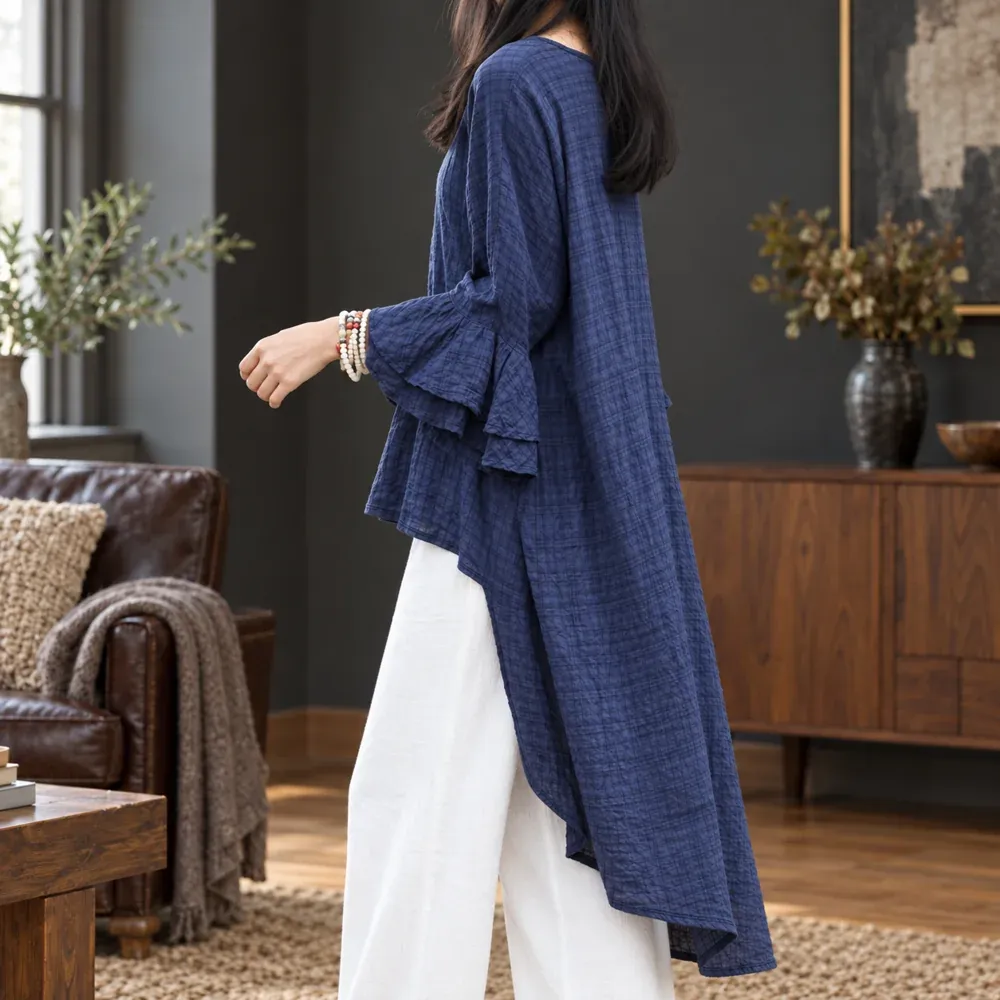 Mireille Asymmetric Linen Shirt — use view