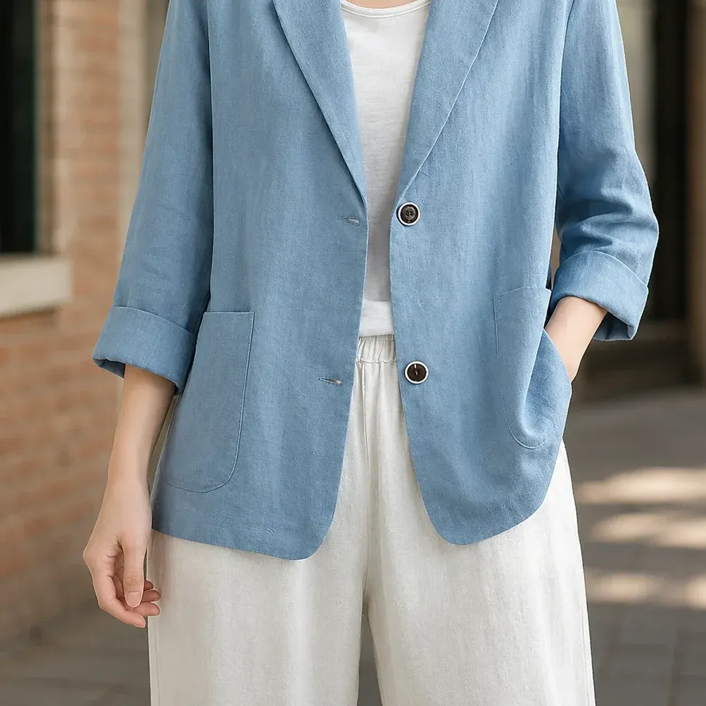 Giselle Relaxed Blazer — Blue garment detail