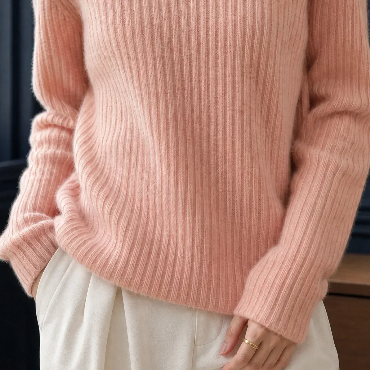 Annabel Ribbed Turtleneck — Pink alternate view