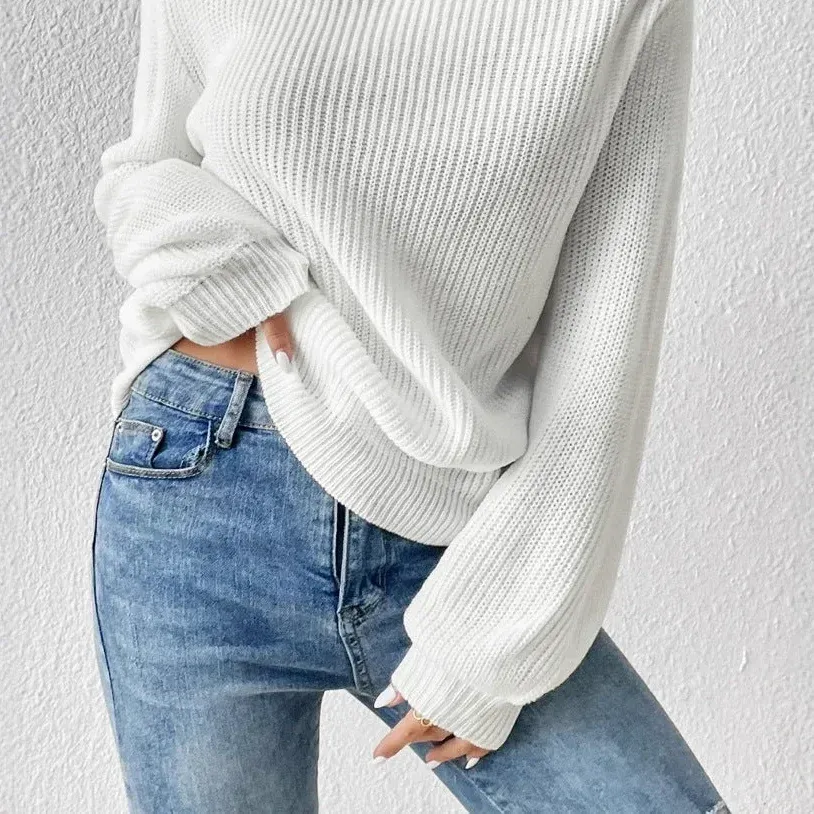 Celina Asymmetric Knit — Ivory lower garment detail