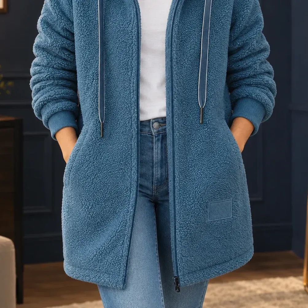 Fleur Hooded Fleece — Blue lower garment detail