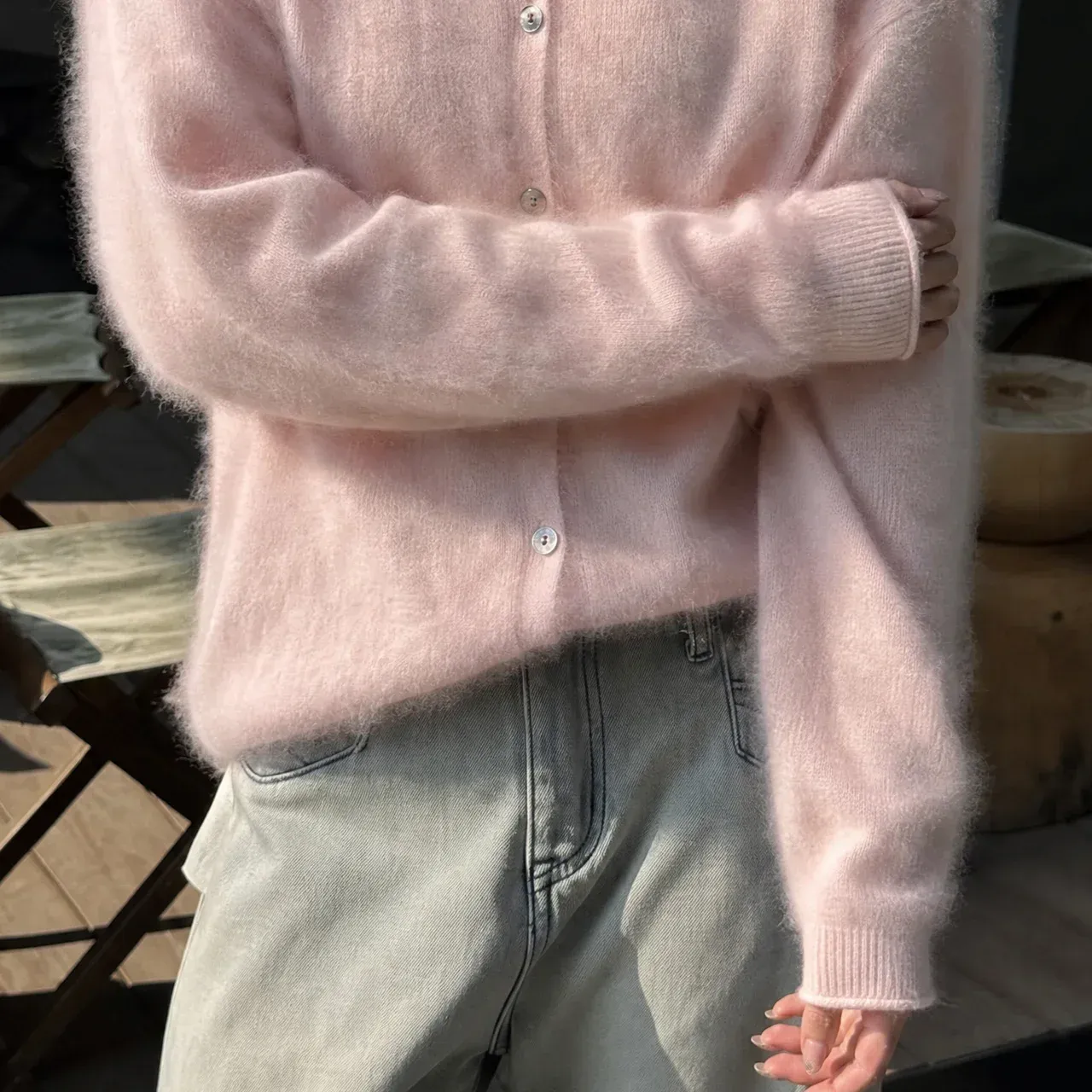 Amandine Brushed Cardigan — Pink alternate view