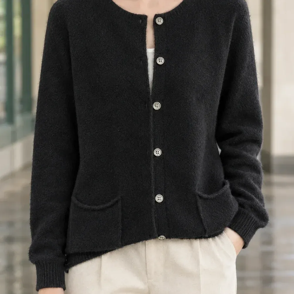 Carina Pocket Cardigan — Black construction detail
