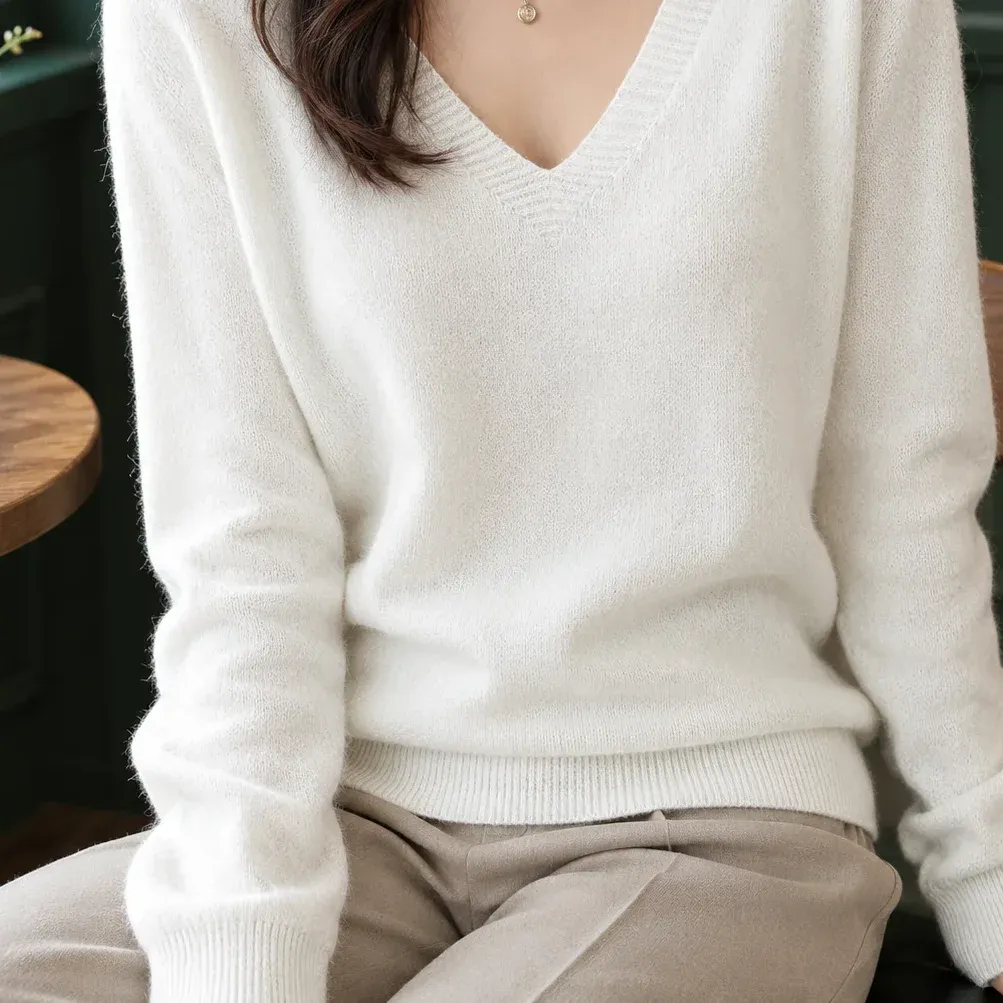Angelique V-Neck Sweater — White alternate view