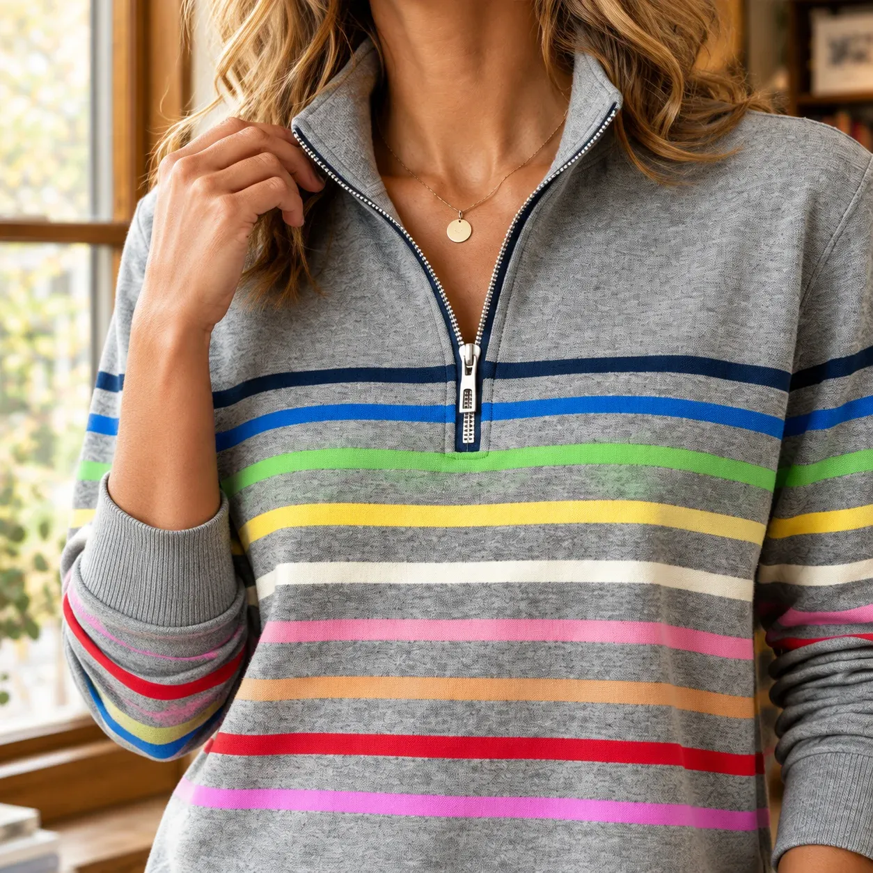 Adriana Zip Sweater — Gray construction detail